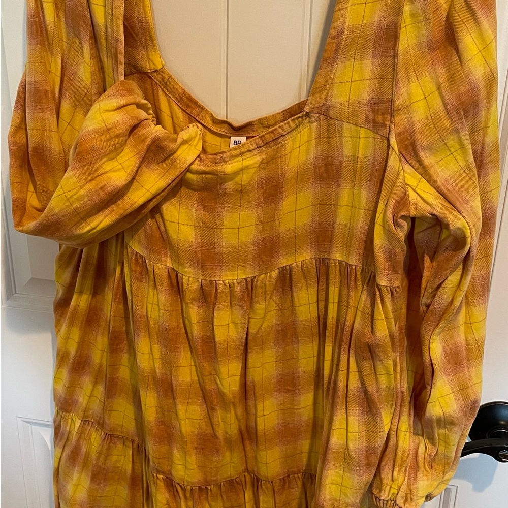BP Yellow and Orange Plaid Flannel Baby Doll Dress